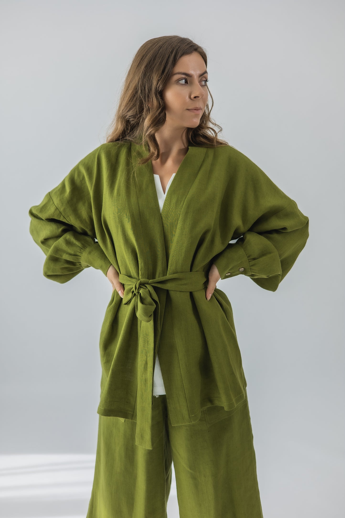 Tie-belt wrap blouse