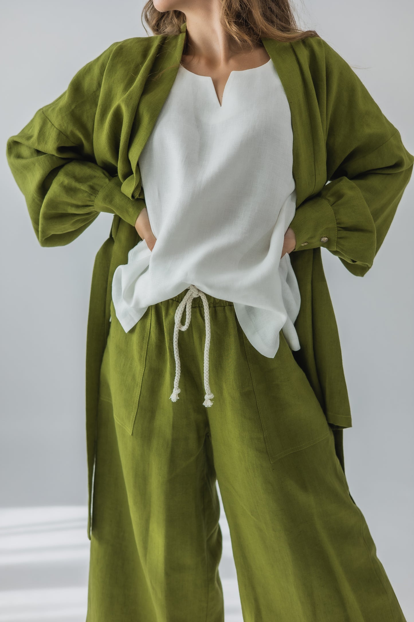 Tie-belt wrap blouse