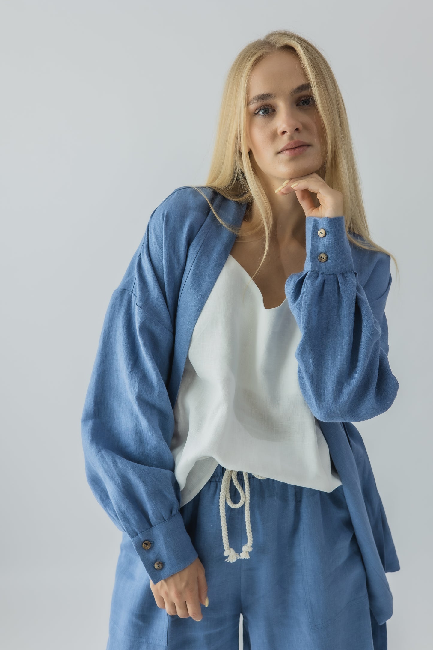 Tie-belt wrap blouse