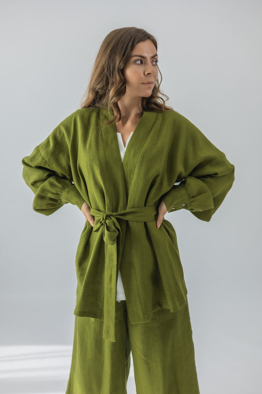 Tie-belt wrap blouse